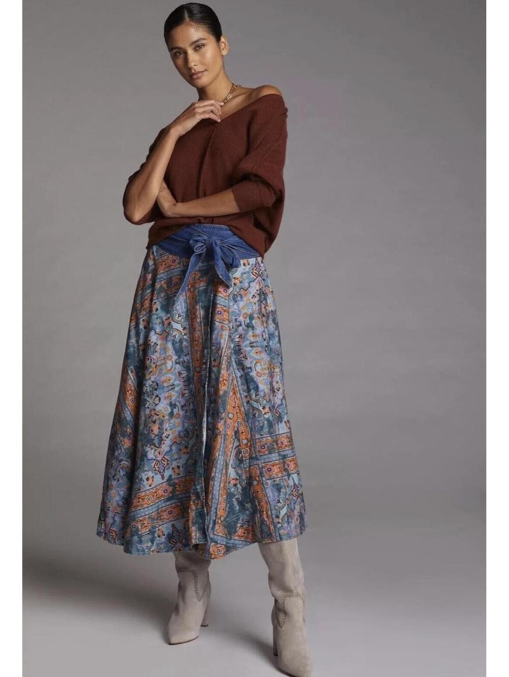 NWT Anthropologie Pilcro Abstract Boho Midi Skirt size M